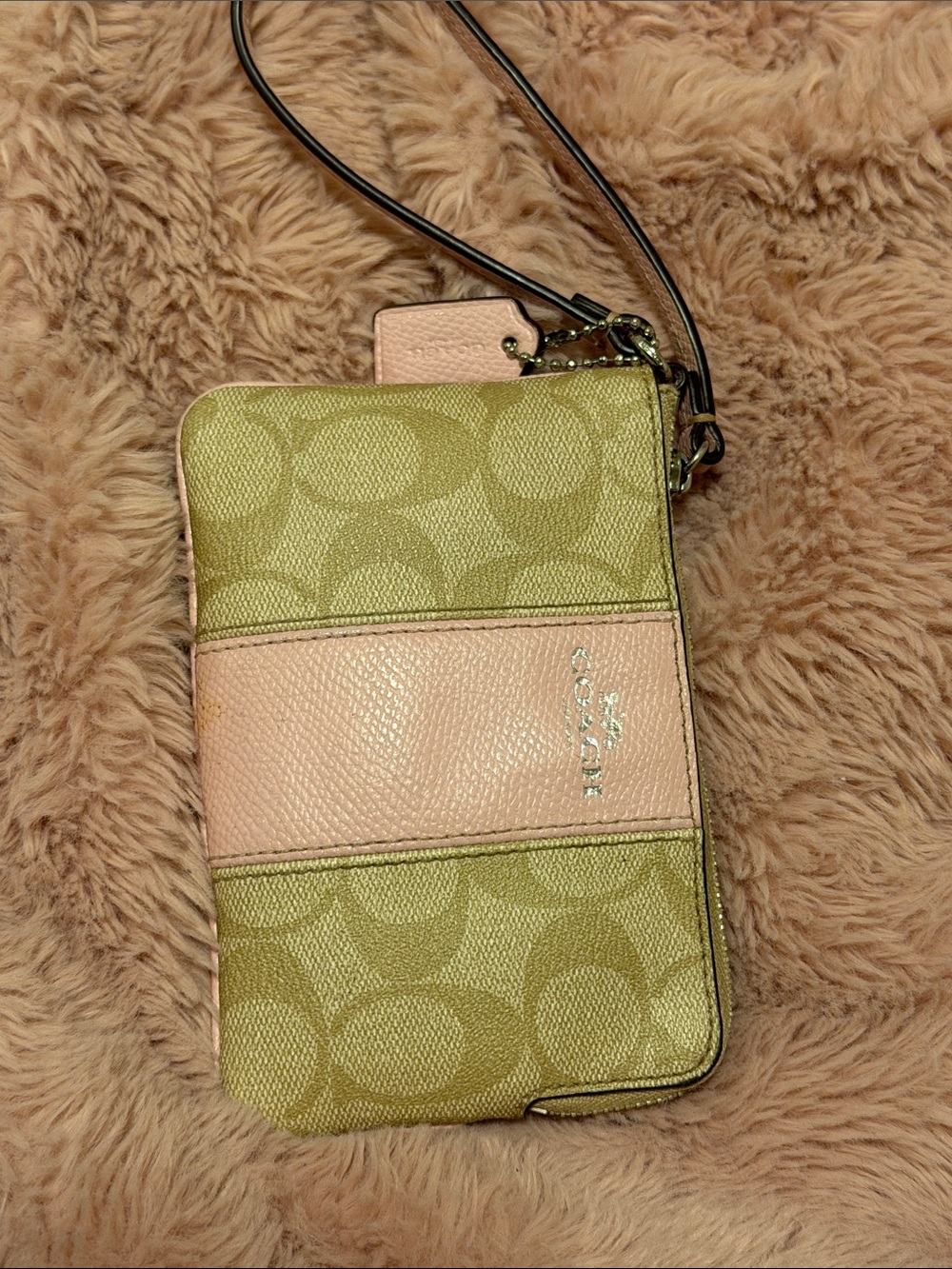 Coach Signature Wristlet in Olive and Blush
